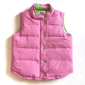 Lilly Pulitzer Reversible Down Puffer Vest Girls 6X Pink Floral Tropical Preppy